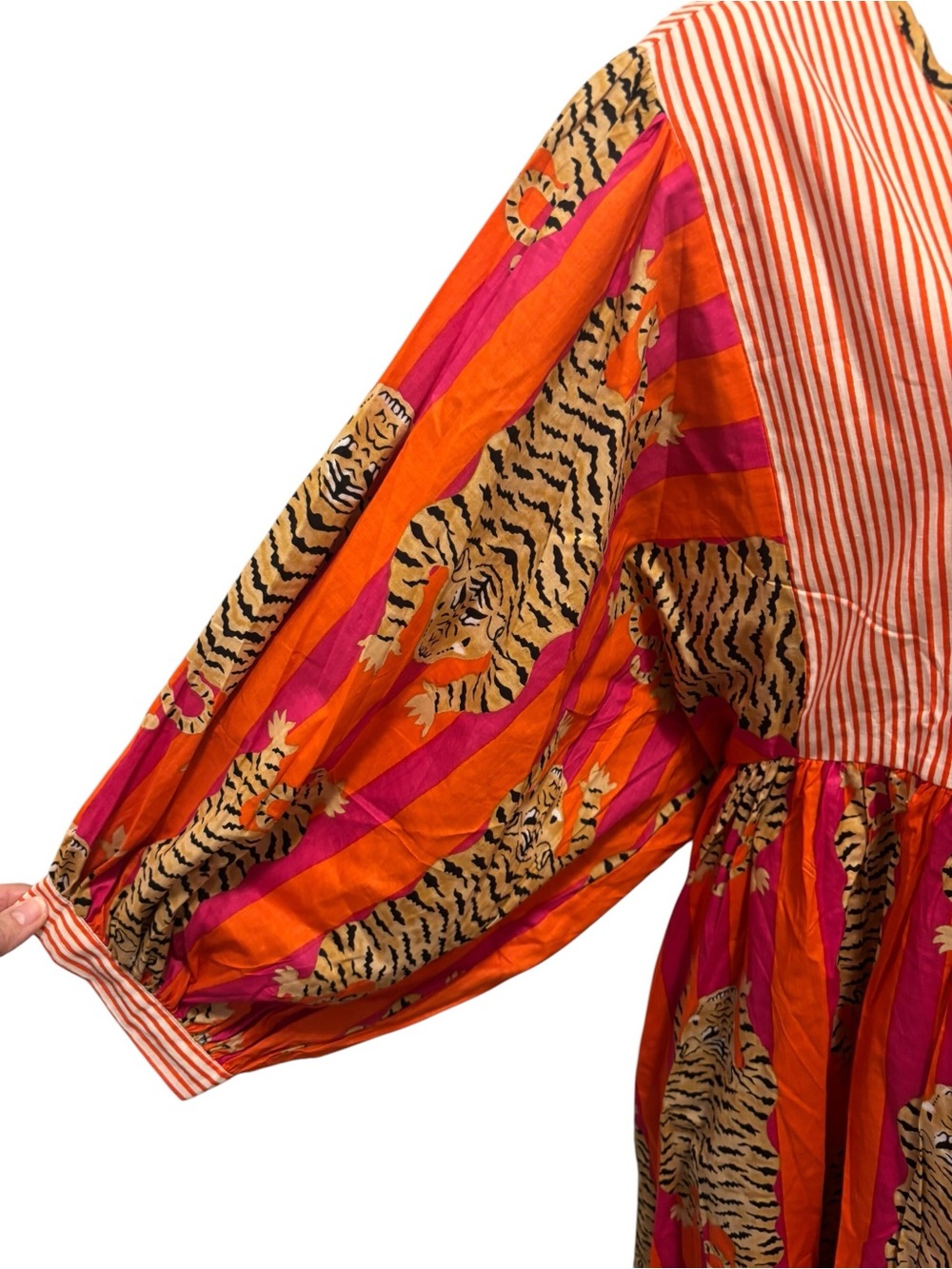 House of Sundar Tara Midi Dress Orange & Pink/3XL Tigress Red Tan Wide Ballon 3X - Picture 4 of 7